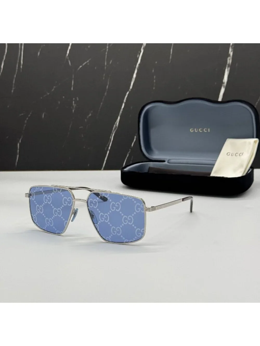 New Gucci GG0941S 004 Silver Blue Pilot Frame Unisex Sunglasses